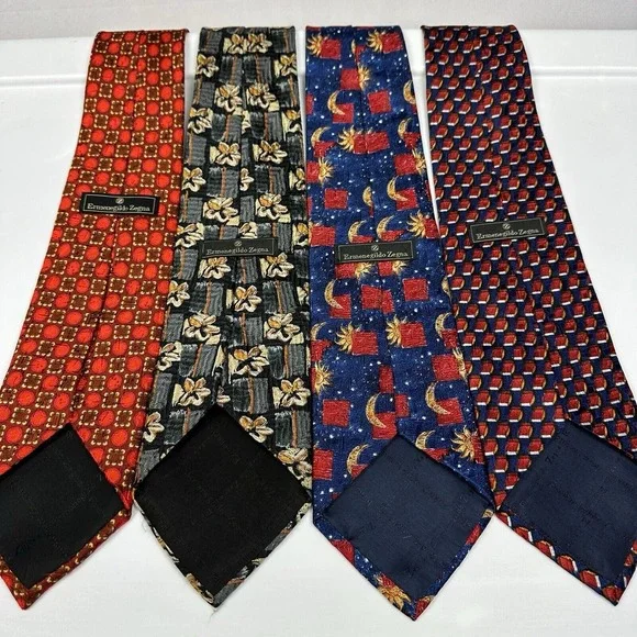 Lot (4) Ermenegildo Zegna 100% Silk Ties Designer Floral Geometric Made in Italy